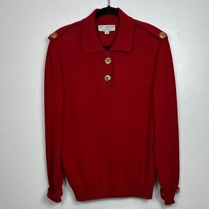 St. John Collection By Marie Gray Red Sweater With Gold Accents Size M